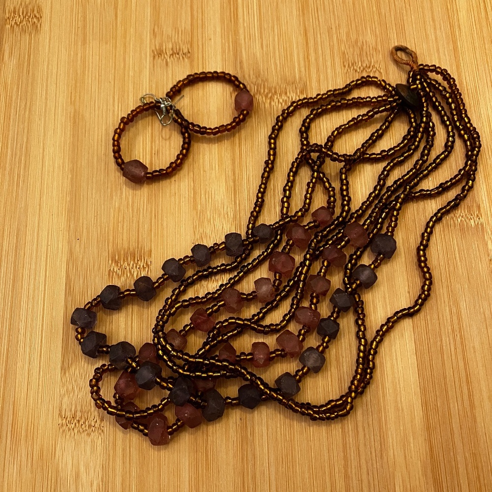 Beautiful Brown Beaded Necklace and Earring Set